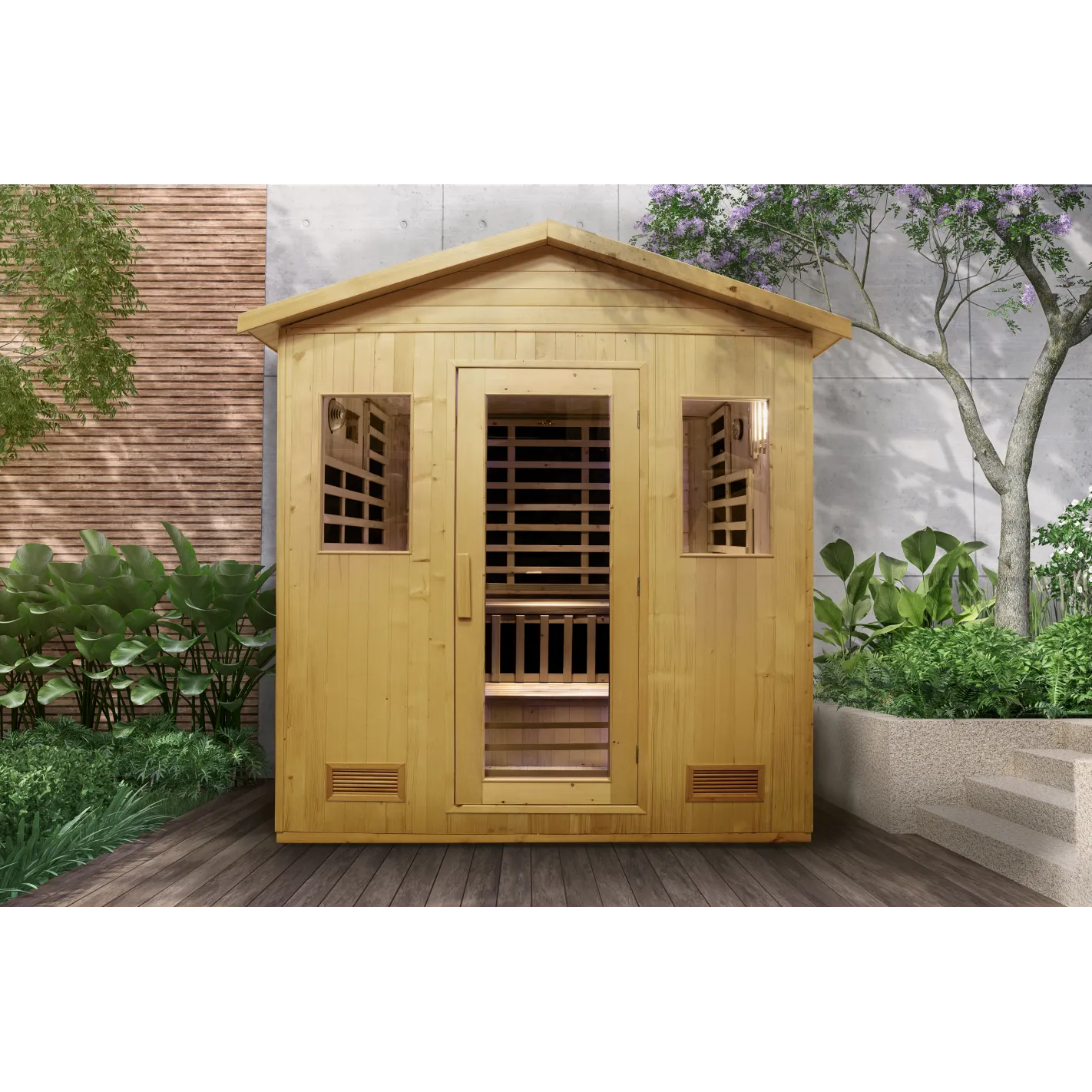 DHARANI S5 Sauna a vapor exterior com fogão elétrico para até 5 pessoas