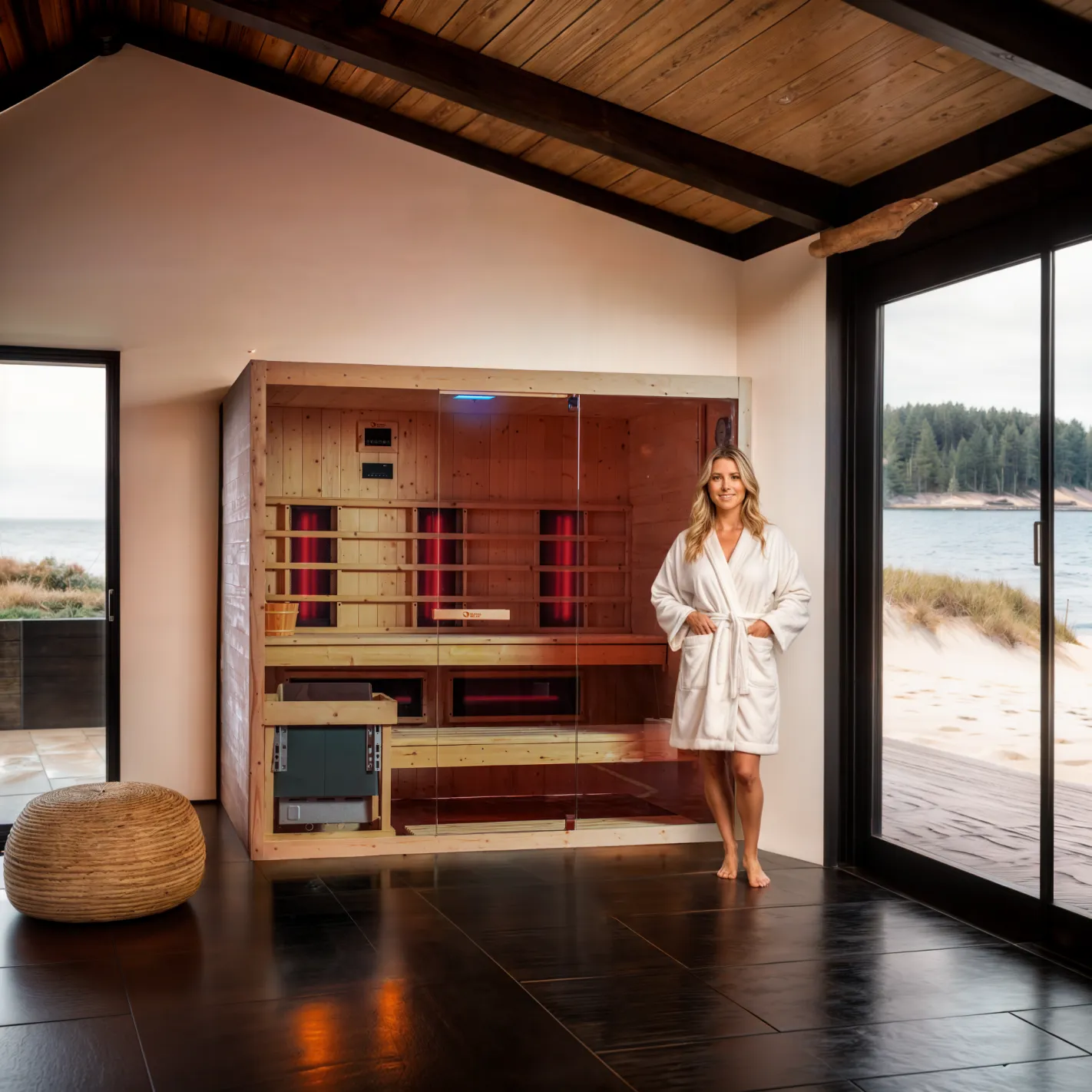 DHARANI Combi Sauna Sauna infrarouge et vapeur jusqu'à 4 ou 5 personnes | Bois de sapin