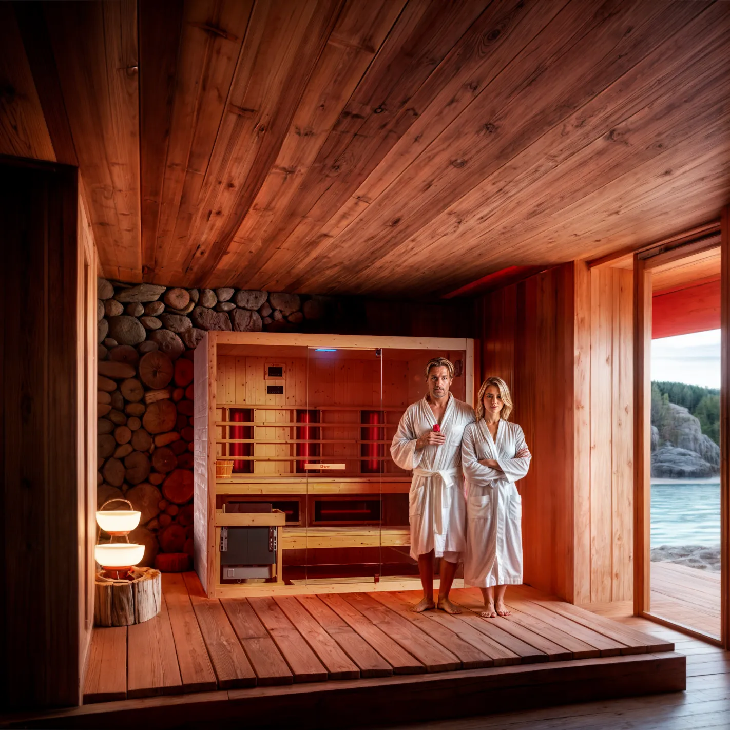 DHARANI Combi Sauna Sauna infrarouge et vapeur jusqu'à 4 ou 5 personnes | Bois de sapin