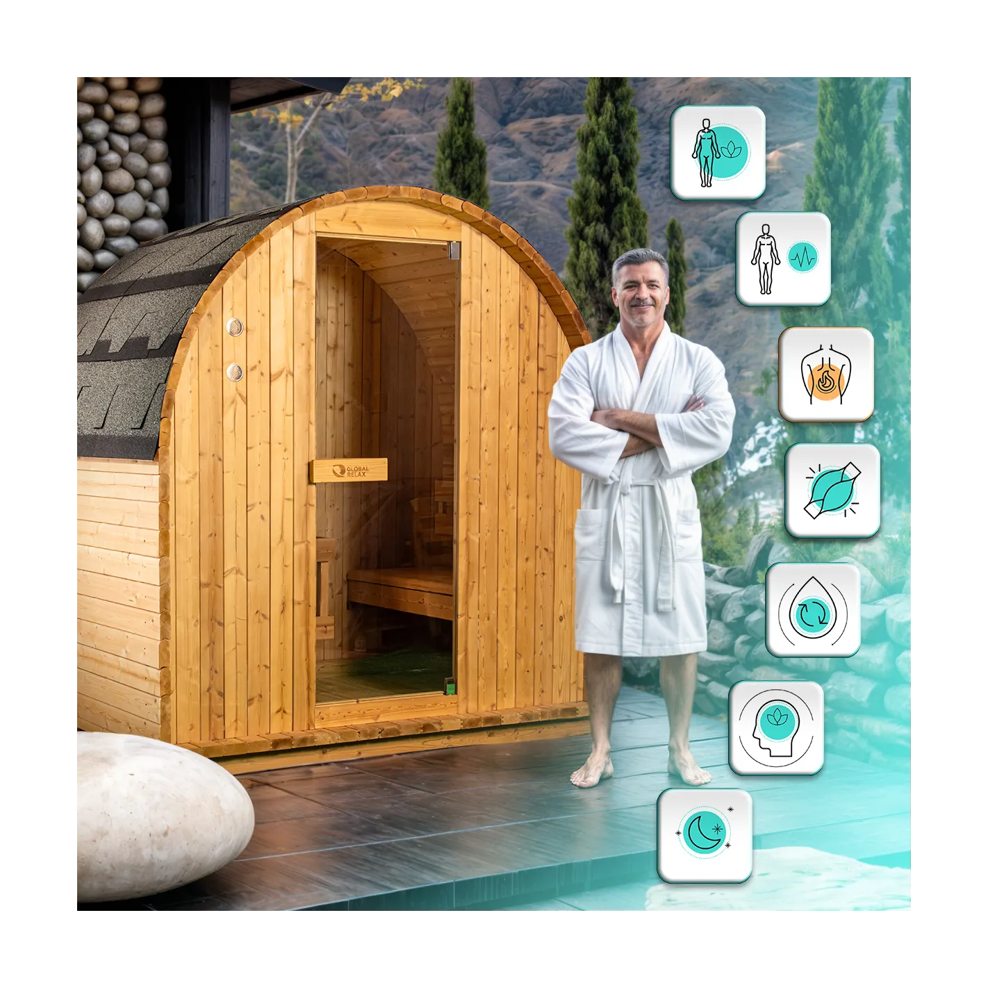 DHARANI MINI Sauna a vapore da esterno per 1-2 persone | Abete rosso I 3600w di potenza