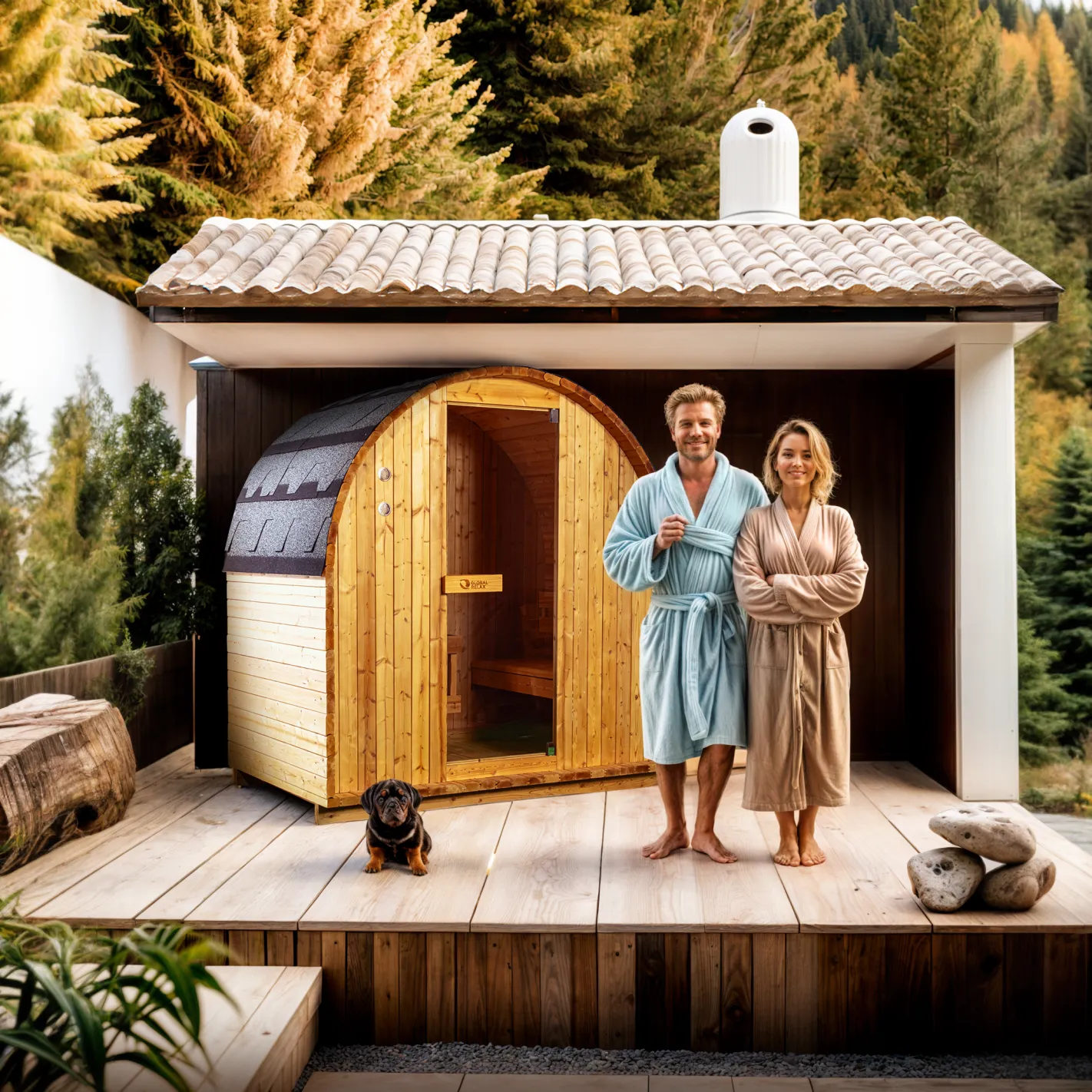 DHARANI MINI Sauna Exterior Vapor para 1-2 Personas | Abeto I 3600w Potencia