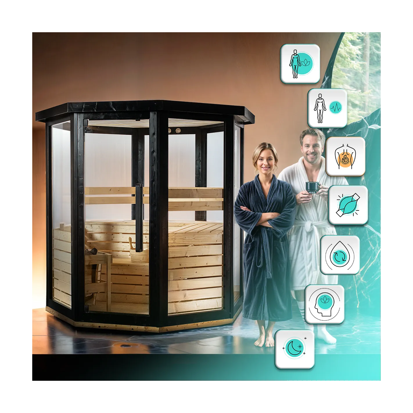 DHARANI PASSION Sauna extérieur vapeur jusqu'à 4/5 personnes | Epicéa I 8000w