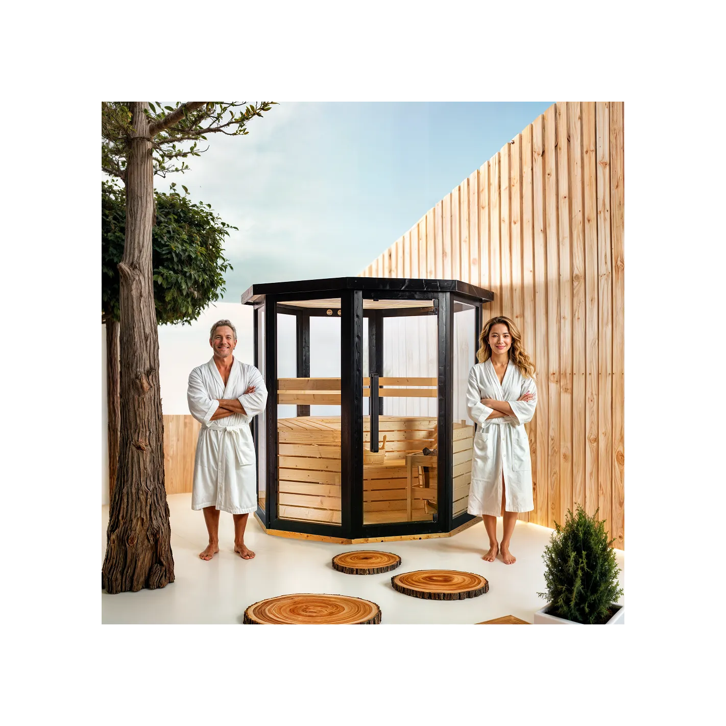 DHARANI PASSION Sauna extérieur vapeur jusqu'à 4/5 personnes | Epicéa I 8000w