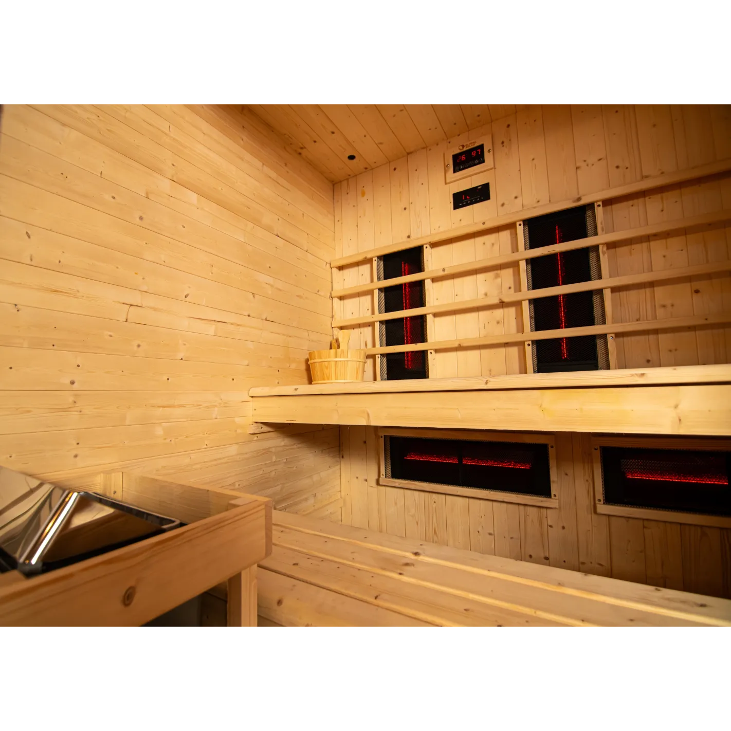 DHARANI COMBI Sauna Infrarood- en Stoomsauna tot 4 of 5 personen (Outlet)| Vurenhout